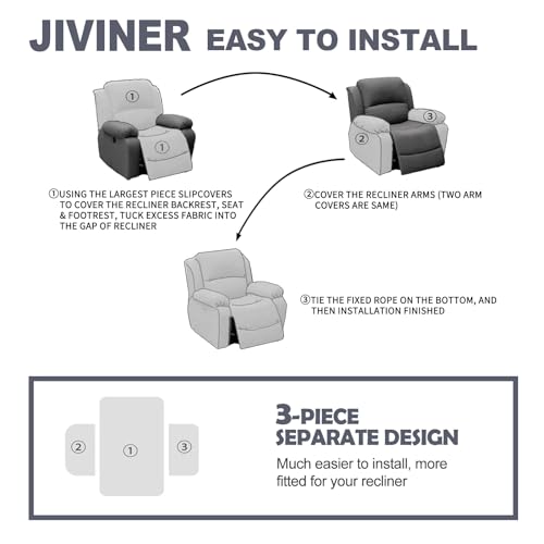 Oversized 3 Piece Slipcovers for Large Recliner Chair Soft Jacquard Dark Gray Z563089