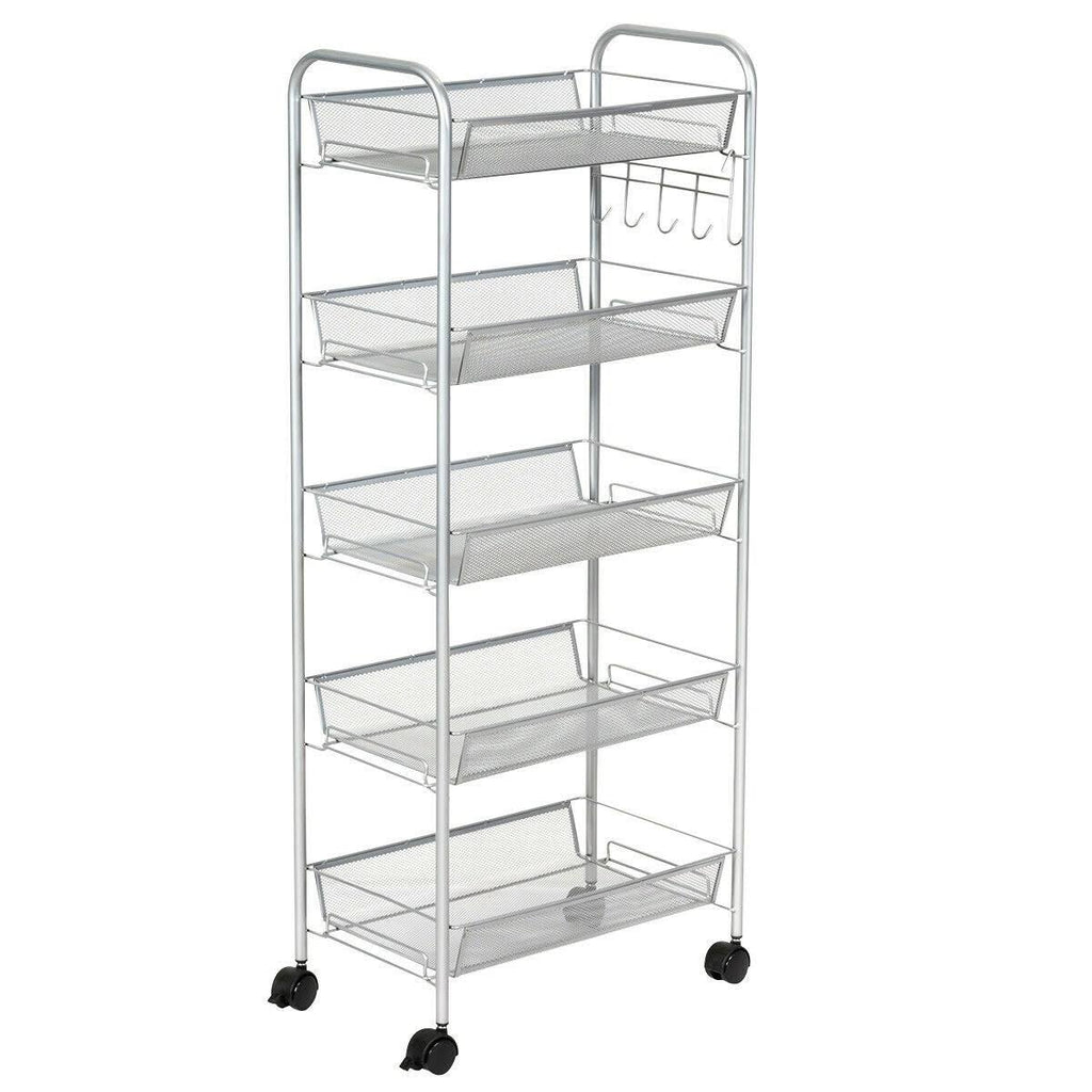 5 Tier Mesh Rolling Utility Cart Grey G69425