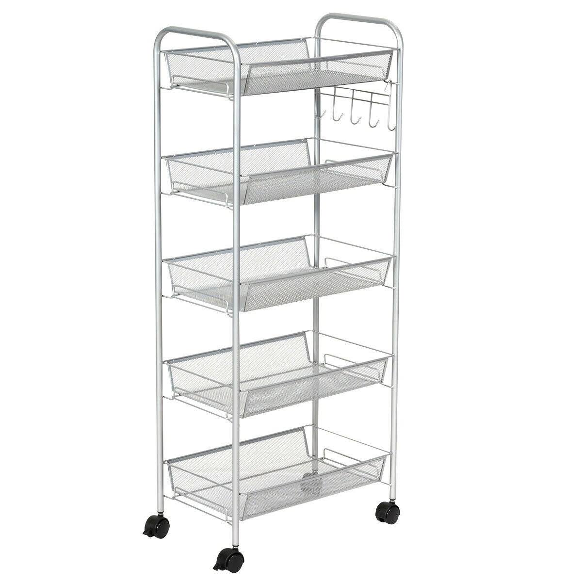 5 Tier Mesh Rolling Utility Cart Grey G69425
