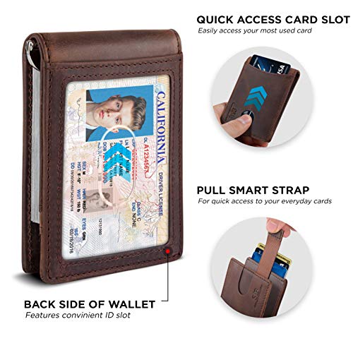 RFID Blocking Slim Bifold Genuine Leather Front Pocket Wallets with Money Clip P559