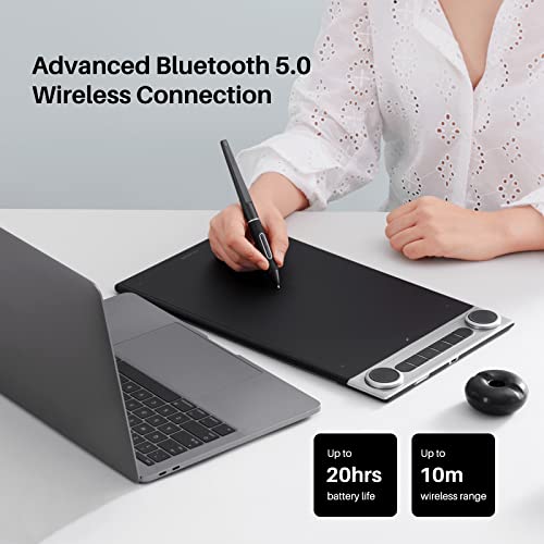 Bluetooth Wireless Graphics Drawing Tablet with Dual Dials Battery-Free Stylus N505936