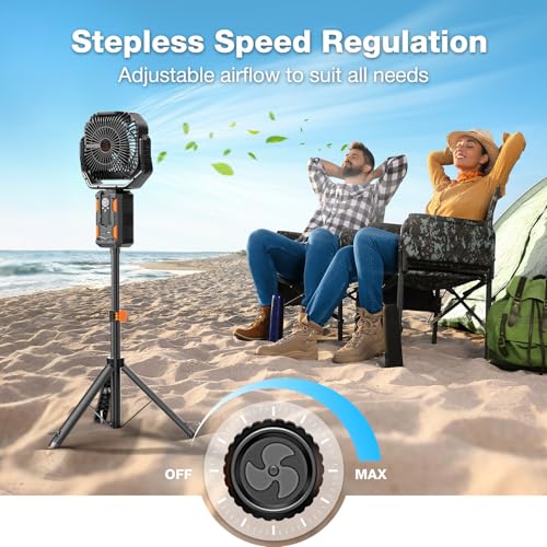 20000mAh Rechargeable Battery Powered Standing Fan with LED Lanterns T64441