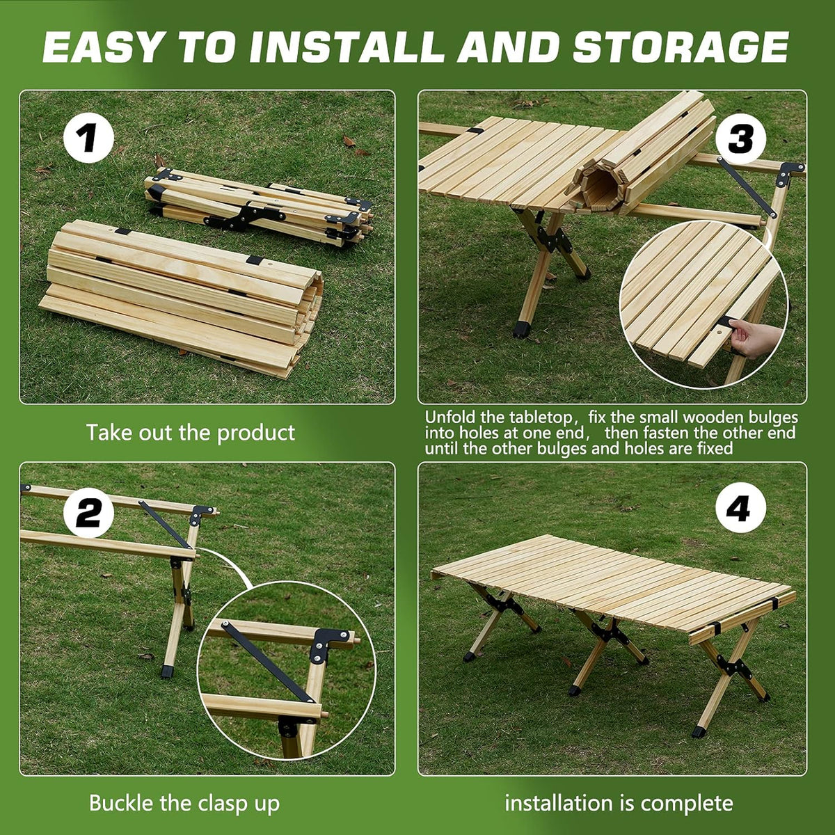 4ft Low Height Portable Folding Wooden Camping Table with Carry Bag L2039