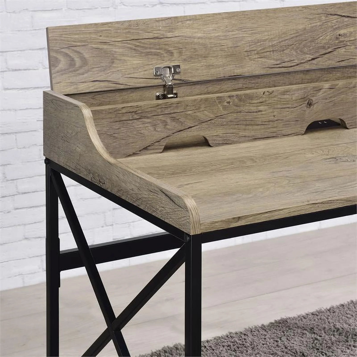 Gray Wood and Black Metal Desk with USB Port M7180