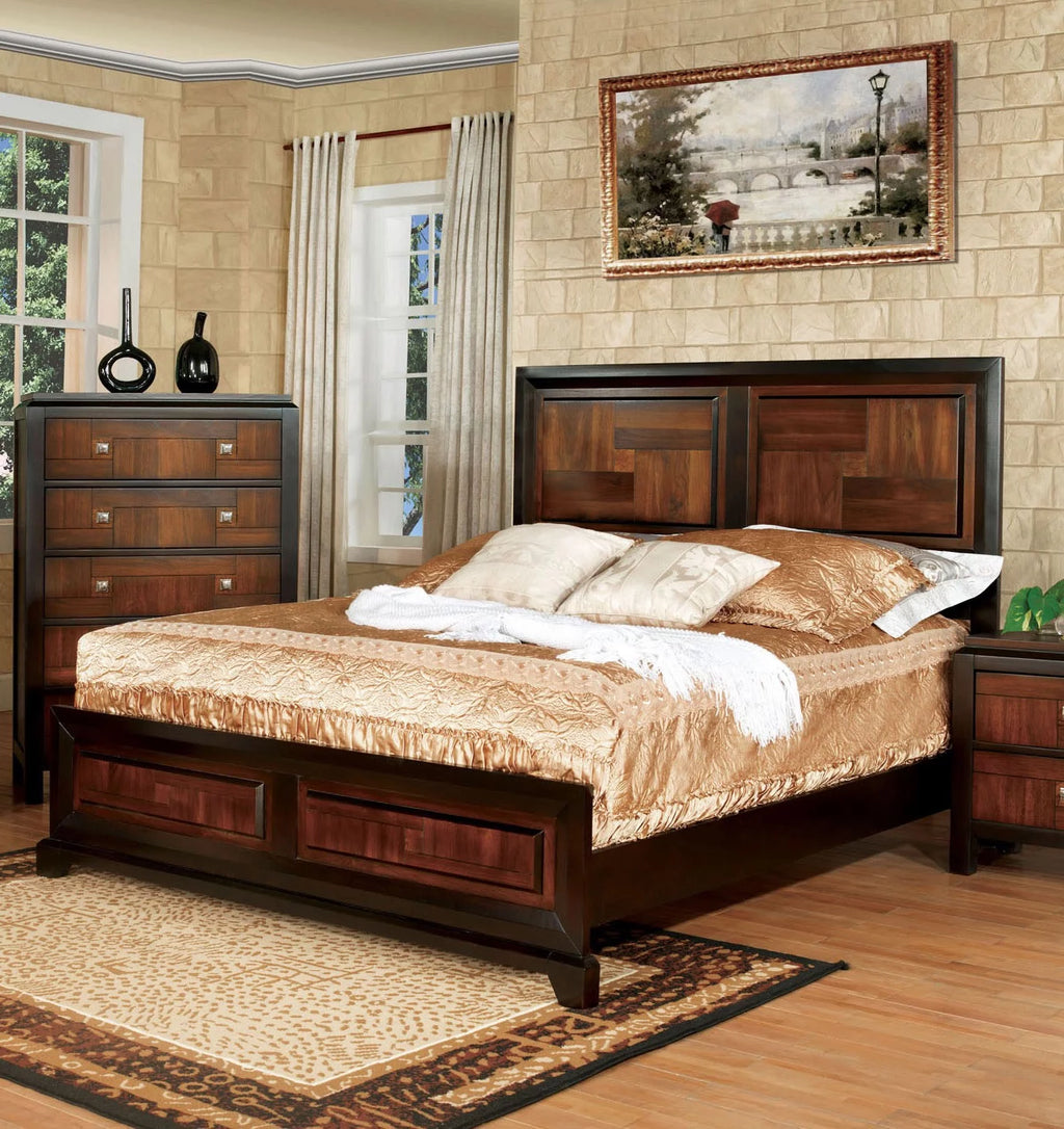King Size Acacia Panel Bed Two Tone Walnut Bedframe C60878
