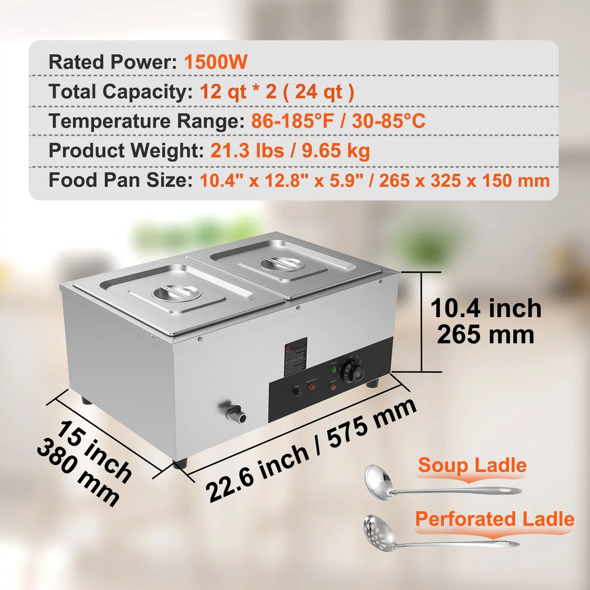 Commercial Electric Food Warmer 2*12Qt Pan J594