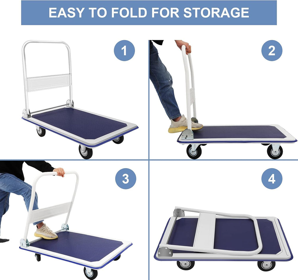 Blue Folding Platform Truck with 24x36 Inch Flatbed Surface N369
