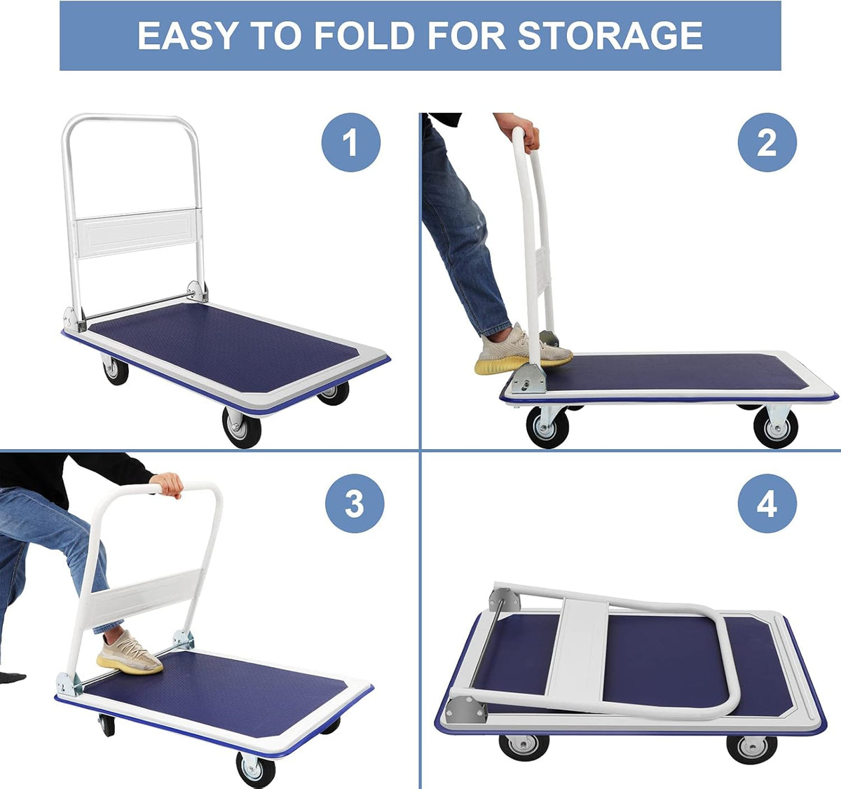 Blue Folding Platform Truck with 24x36 Inch Flatbed Surface N369