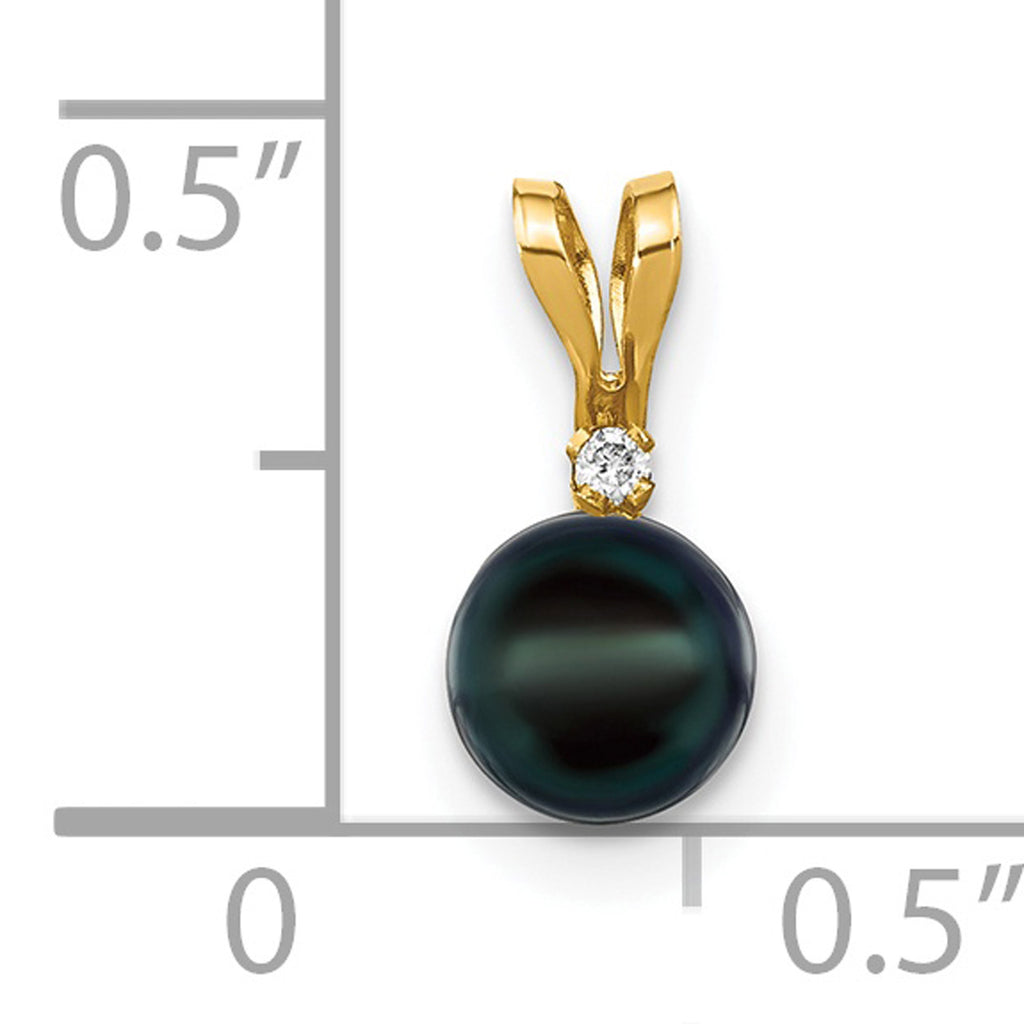 14K Yellow Gold Black Akoya Cultured Pearl Diamond Pendant Charm with Rope Chain Necklace 20'' B758493