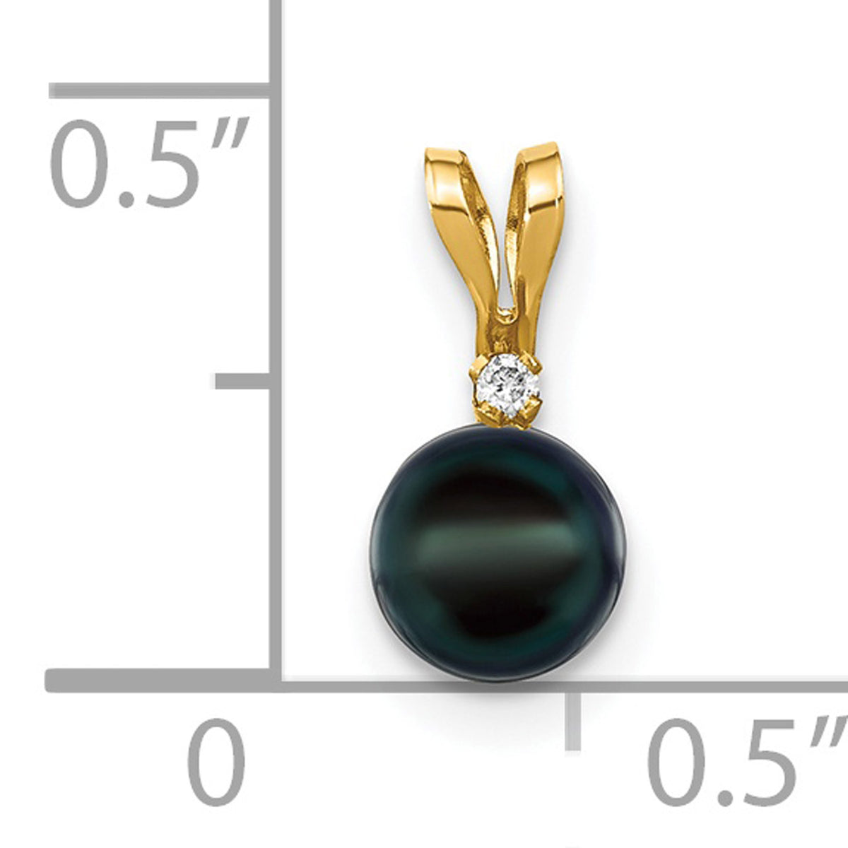 14K Yellow Gold Black Akoya Cultured Pearl Diamond Pendant Charm with Rope Chain Necklace 20'' B758493