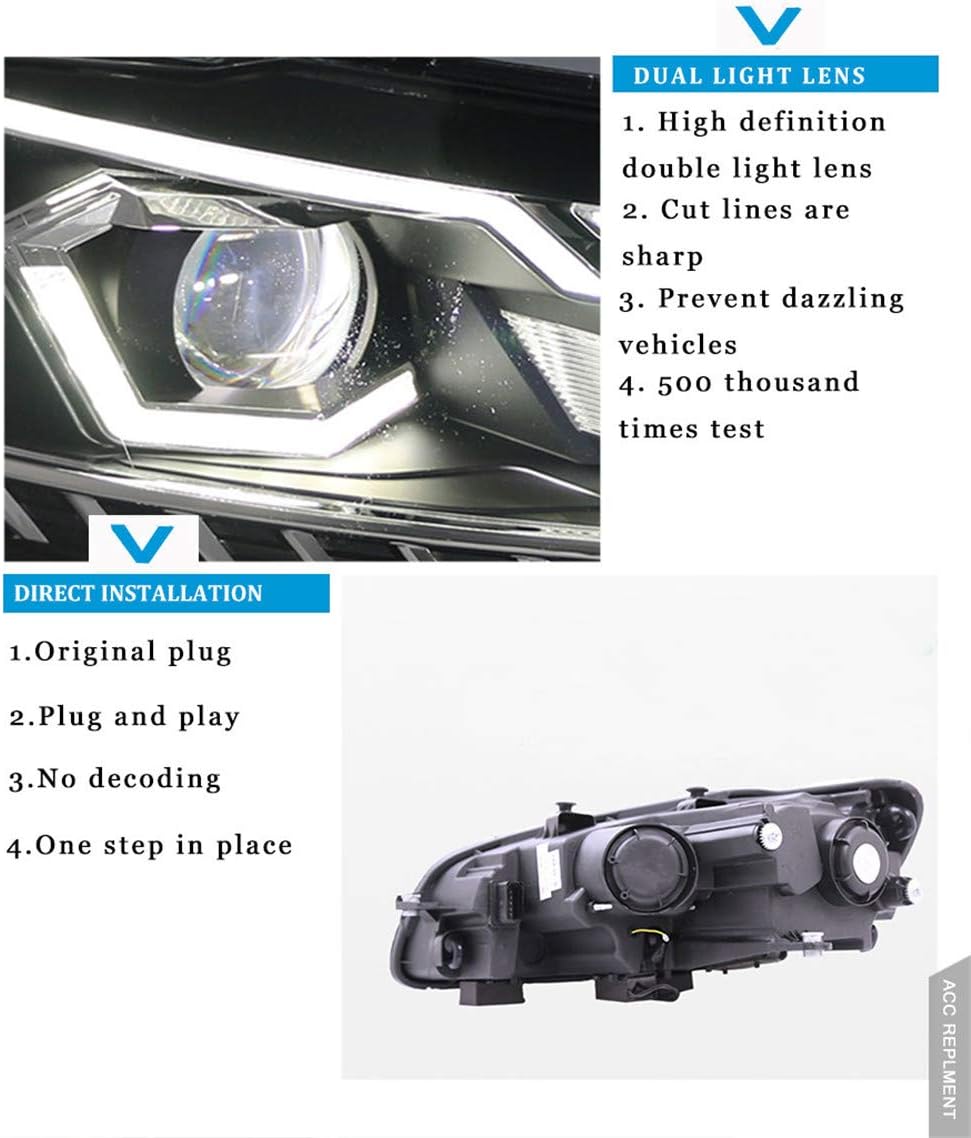 2PCS Headlight Assemblies Bi-Xenon Projector Double Beam HID With LED Daytime Running Lights O89302