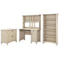 Antique White Desk with Hutch Lateral File Cabinet and 5 Shelf Bookcase S13695