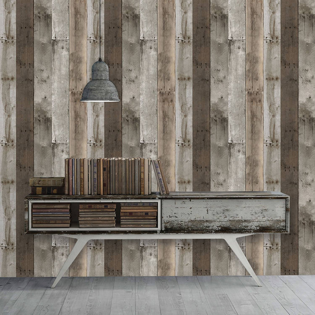 Repurposed Wood Weathered Peel and Stick Wallpaper X53299