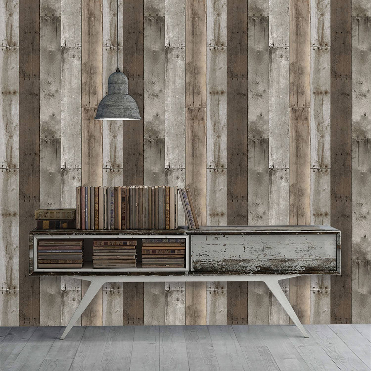 Repurposed Wood Weathered Peel and Stick Wallpaper X53299