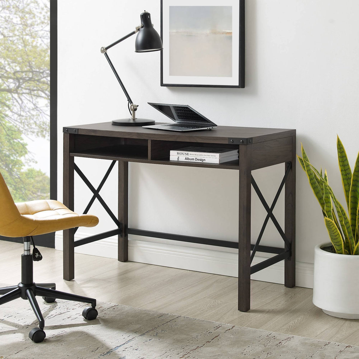 Sable Gray Writing Desk with Cubbies C1667