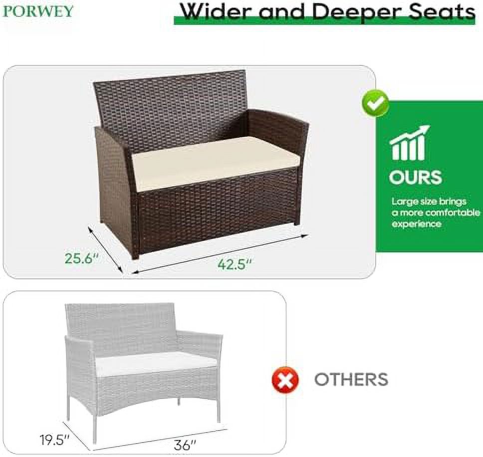 4 Pieces Gray Wicker Rattan Sectional Sofa Set with Table and Loveseat K5317