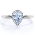 1 Carat Pear Shaped Created Aquamarine Halo Wedding Ring in 18k White Gold over Silver W90811