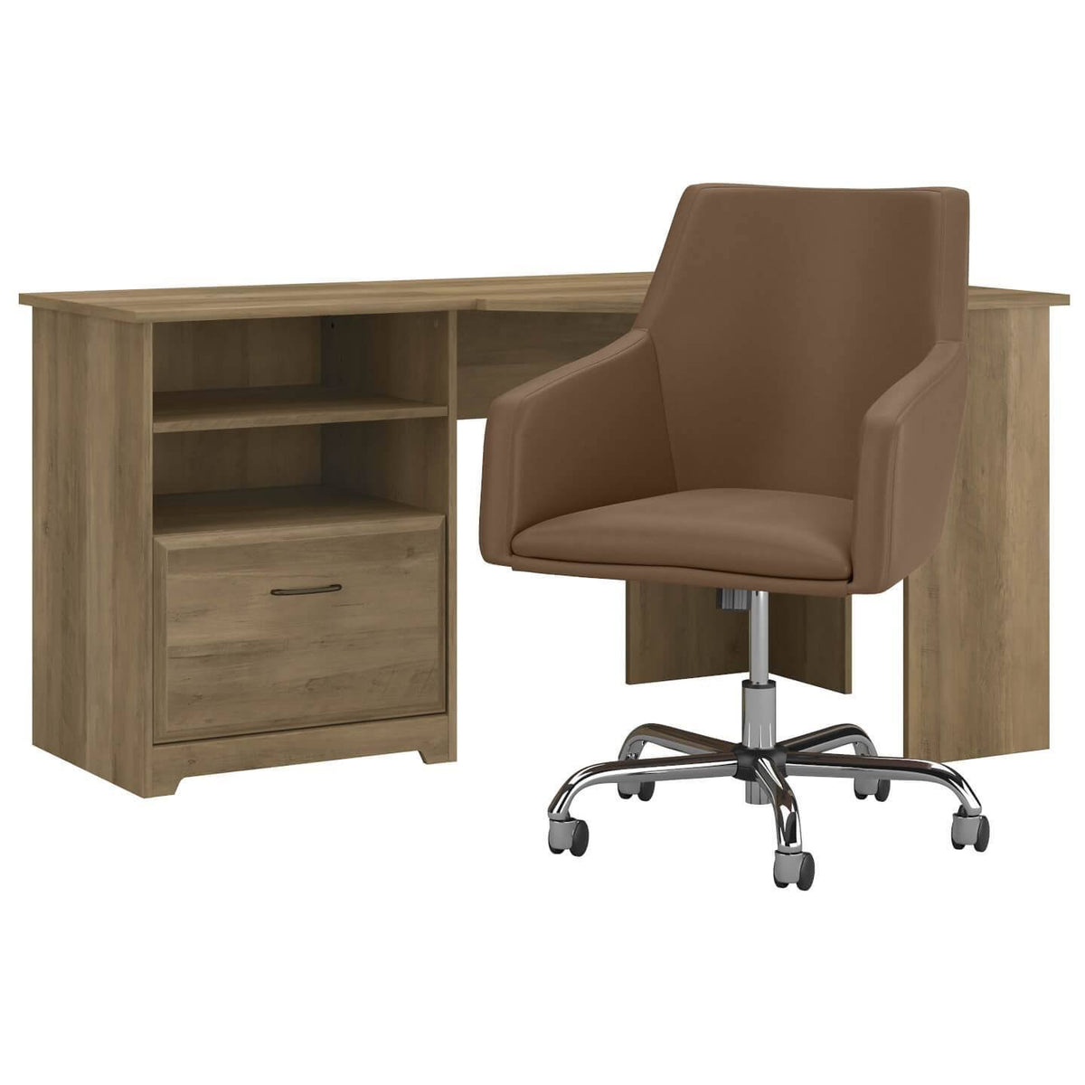 Heather Gray Corner Desk with Leather Box Chair O3636
