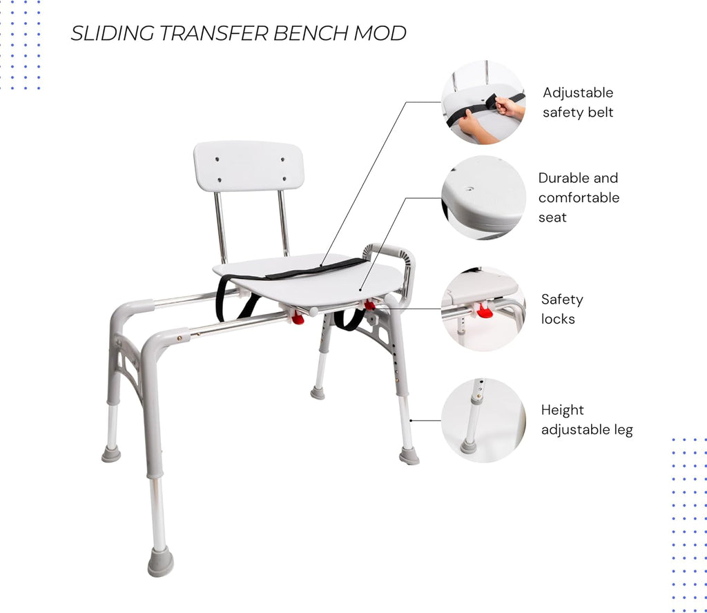 Sliding Transfer Bench & Tub Shower Chair with Interchangeable Arm Rest, Height Adjustable, High Weight Capacity up to 350 LBs J87879
