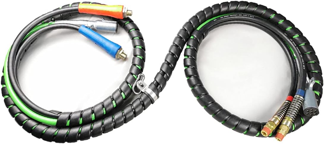3 in 1 Spiral Wrap ABS Electrical Cord and Rubber Air Line Polyester Braided Hose Assemblies 15ft Length Wrap Set Heavy Duty 7 Way Electrical Trailer Cord I861914