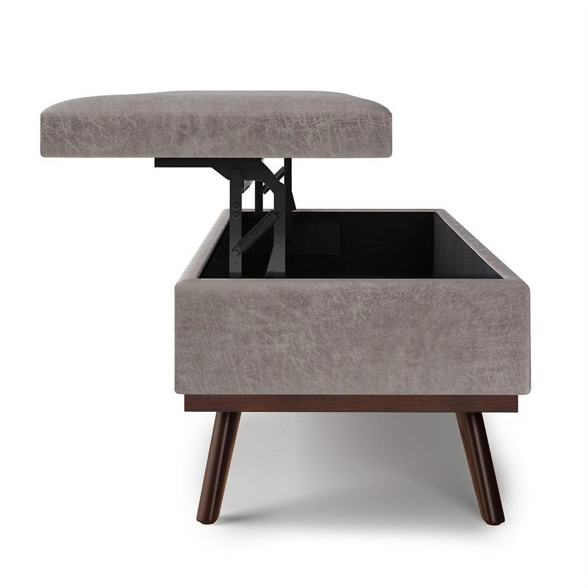 Distressed Grey Faux Leather Lift Top Storage Ottoman S711