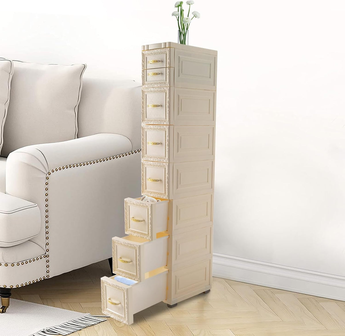 8 Drawer Narrow Storage Cabinet with Pull Handles I7315