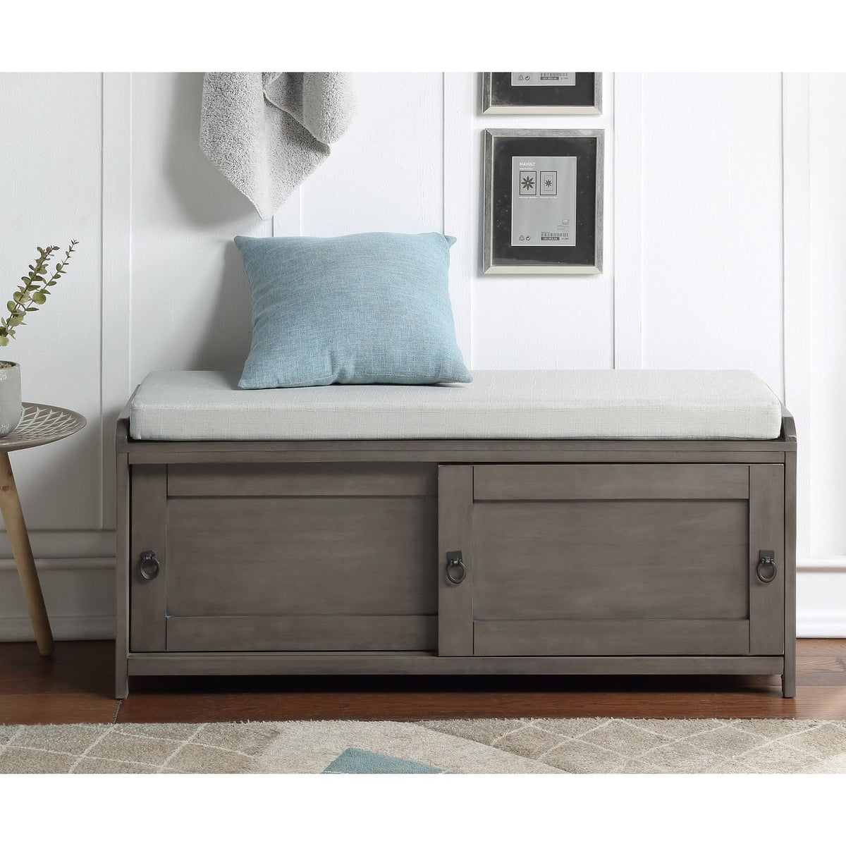 Wood Storage Bench with 2 Cabinets Black Z24582