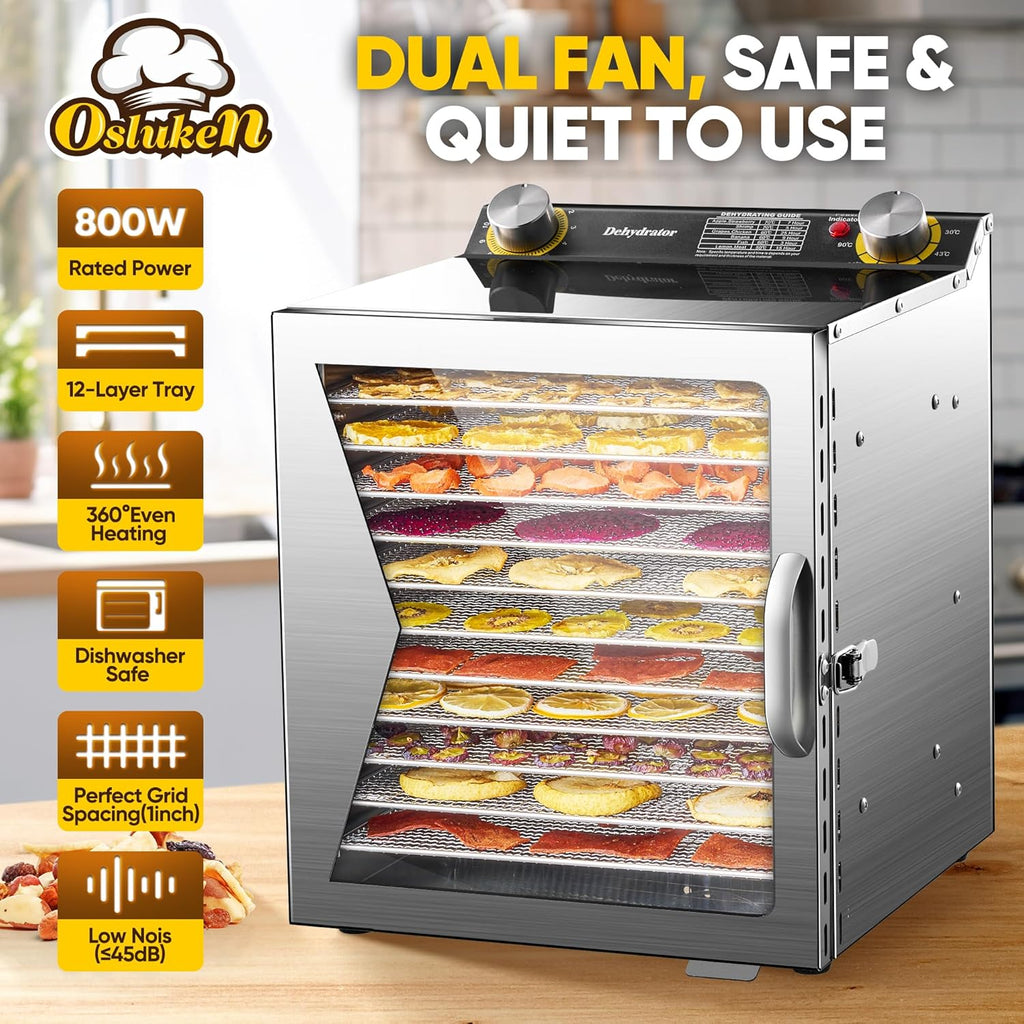 12 Stainless Steel Trays Food Dehydrator with Timer and Temperature Control D56711