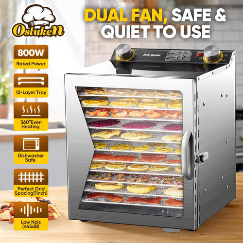12 Stainless Steel Trays Food Dehydrator with Timer and Temperature Control D56711