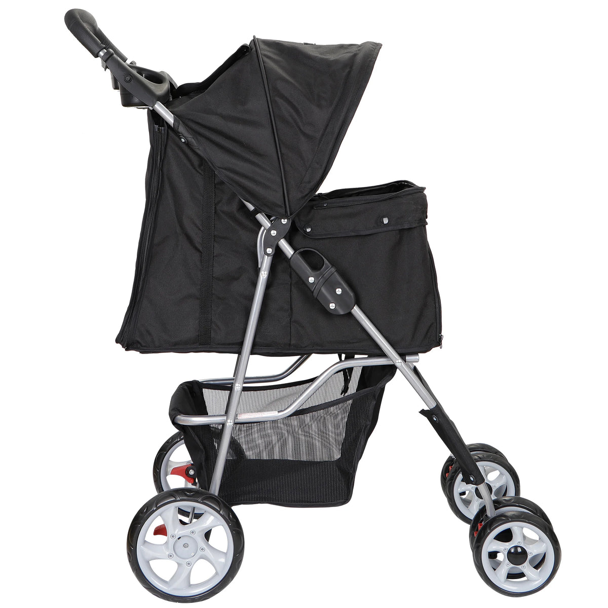 4 Wheel Foldable Pet Stroller with Storage Basket & Cup Holder G772092