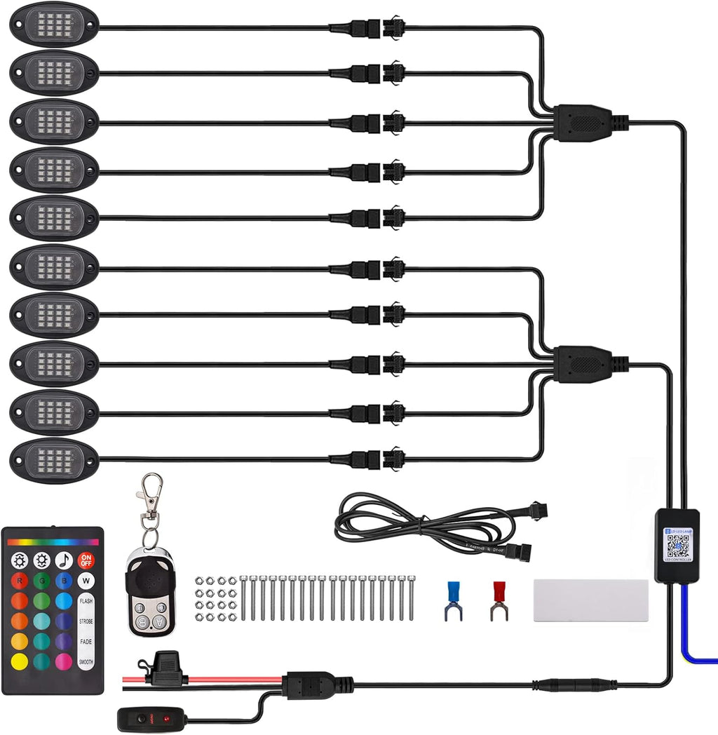 10 Pods RGB LED Rock Lights with Remote Control H6711