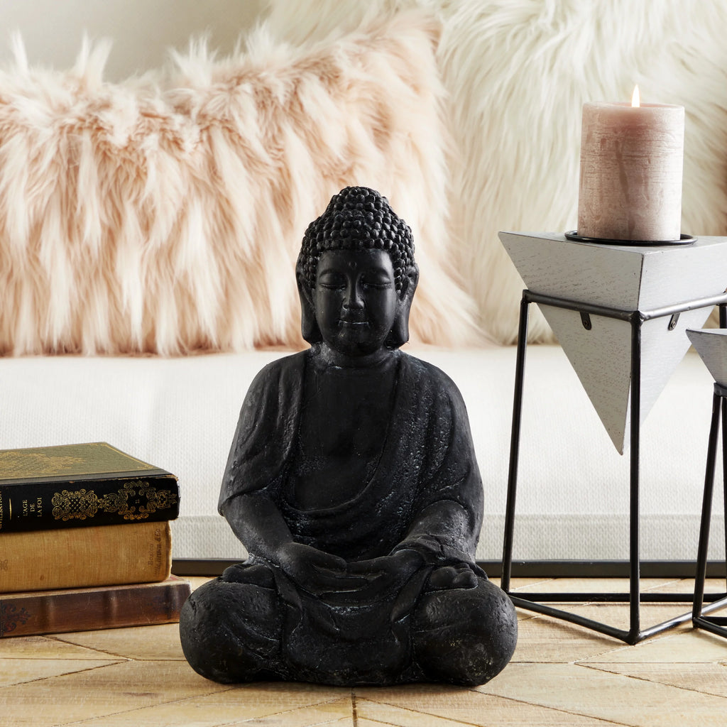 8" x 12" Gray Ceramic Meditating Buddha Sculpture E43844