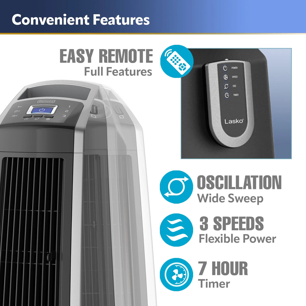 High Velocity Oscillating Tower Fan with Remote Control O799