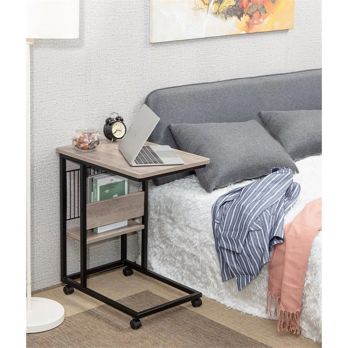Modern Wood End C Table with Magazine Holder H75534