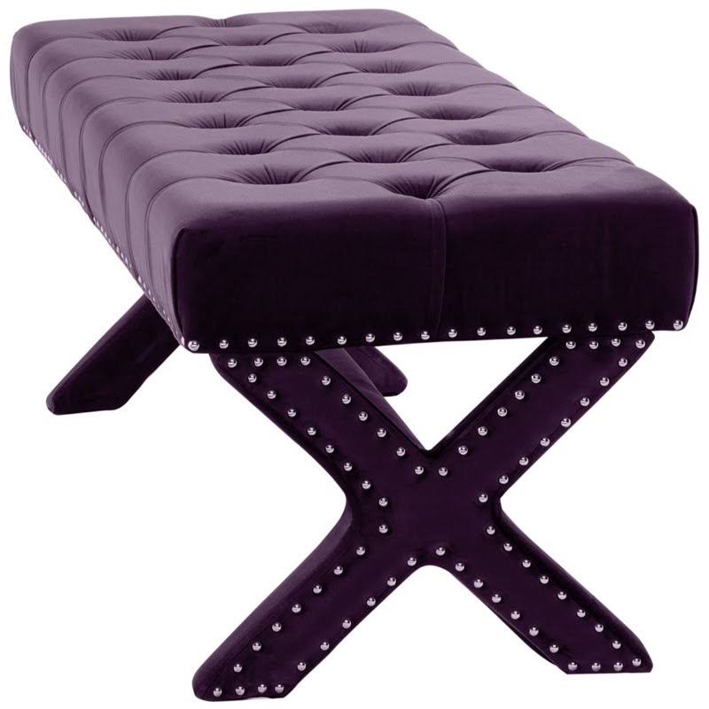Purple Tufted Velvet Bench with Nailhead Trim L71322