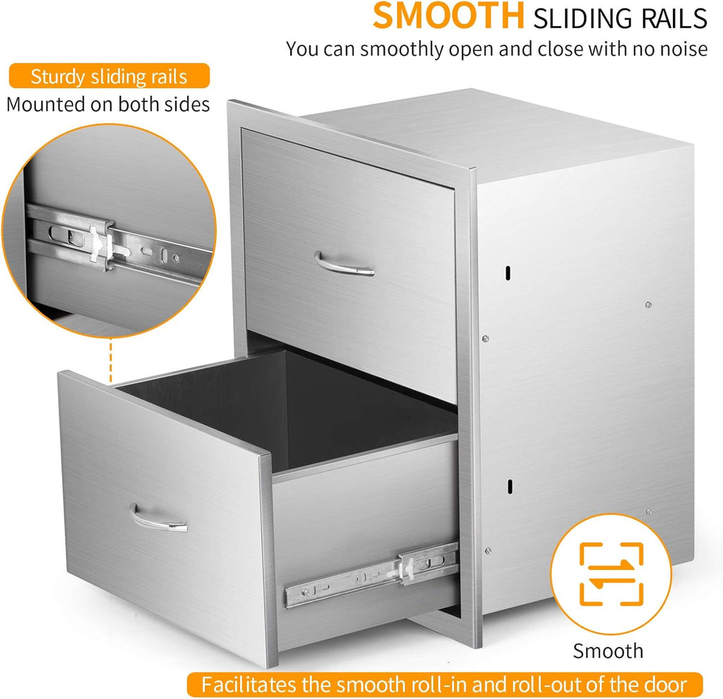 Stainless Steel 2-Layer Barbecue Drawers with Handles J39277