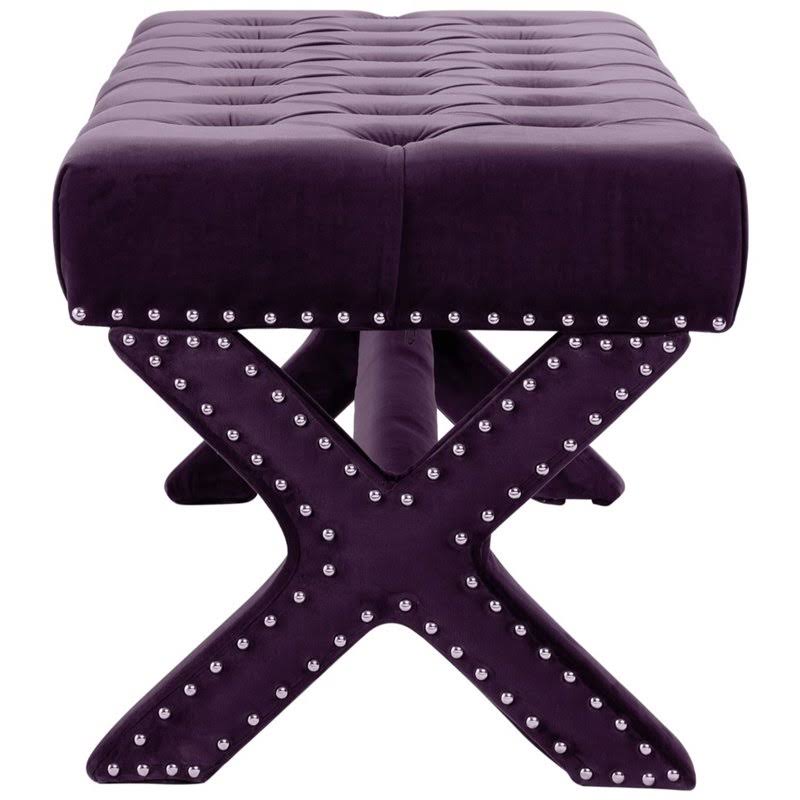 Purple Tufted Velvet Bench with Nailhead Trim L71322