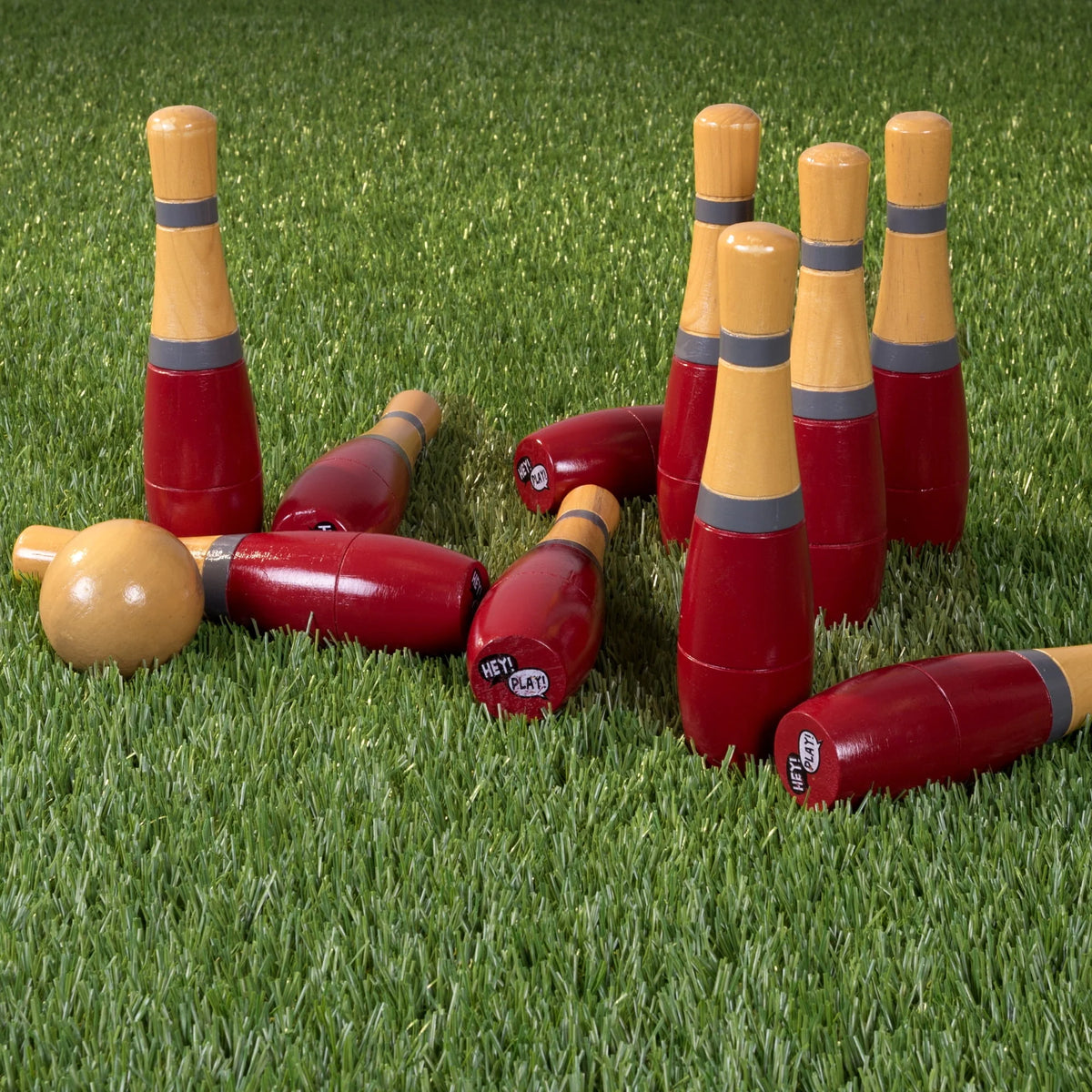 Lawn Bowling Game Set with 10 Wooden Pins, 2 Balls, and Mesh Bag Y30272