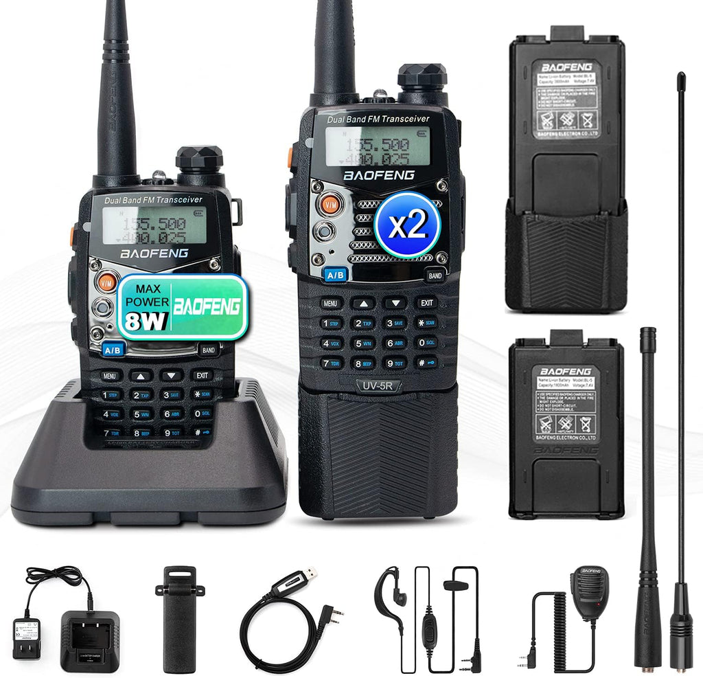 UV-5R Pro Dual Band Handheld Ham Radio 2-Way Radio with Extra 3800mAh Battery and Earpiece (2 Pack) G6953