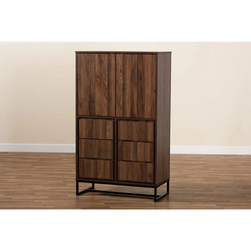 Walnut Brown Wood and Black Metal Storage S3723