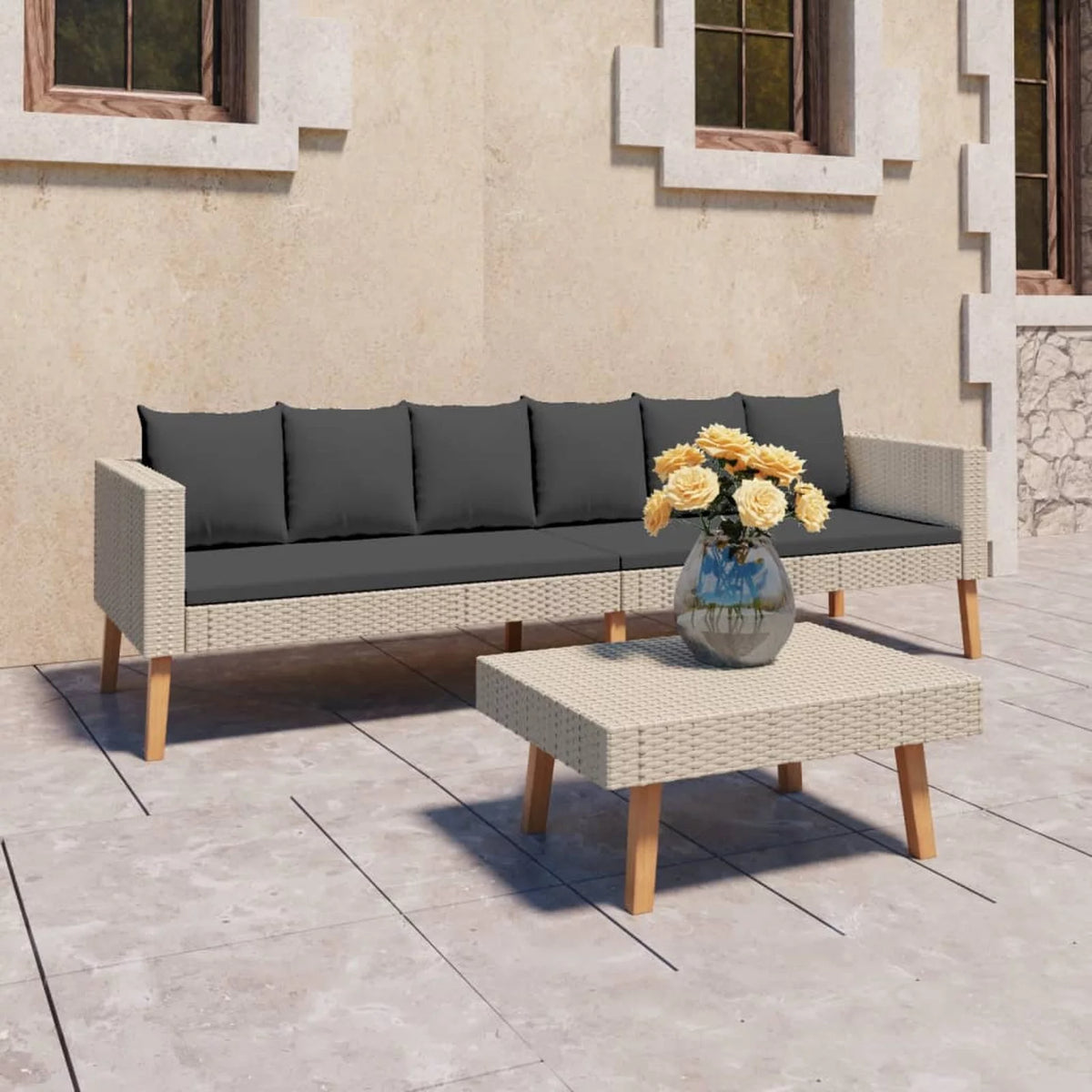 2 Piece Poly Rattan Patio Set with Cushions V213766
