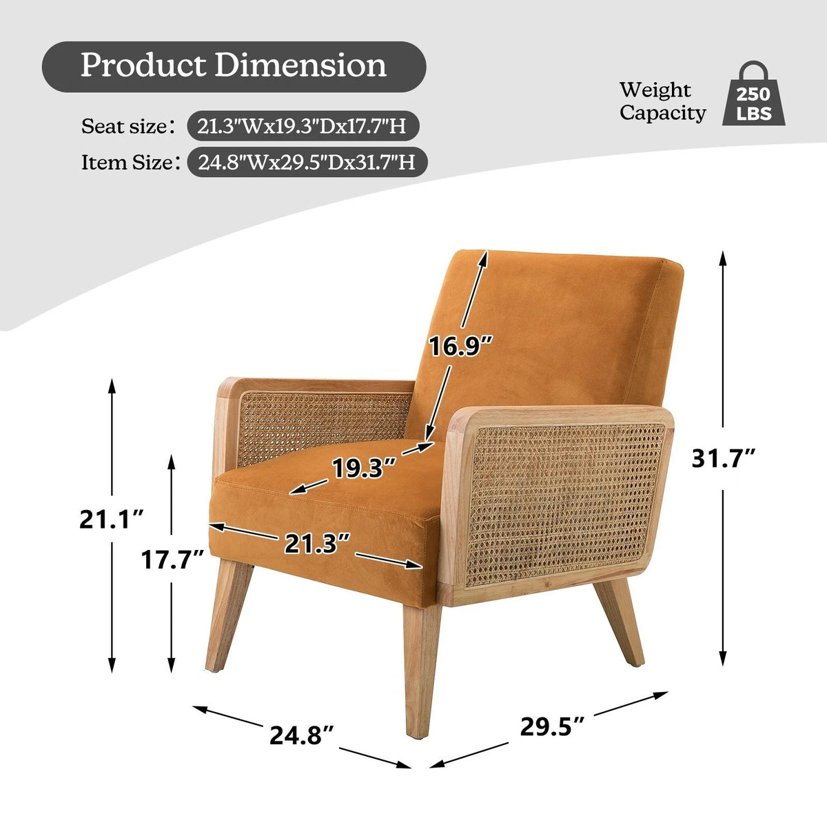 Yellow Fabric Upholstered Accent Chair with Rattan Armrests T286710