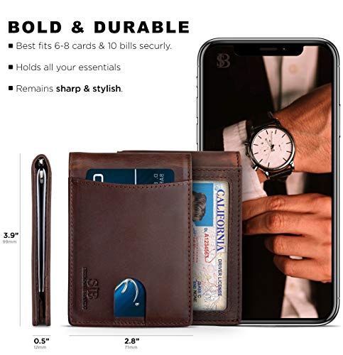 RFID Blocking Slim Bifold Genuine Leather Front Pocket Wallets with Money Clip P559