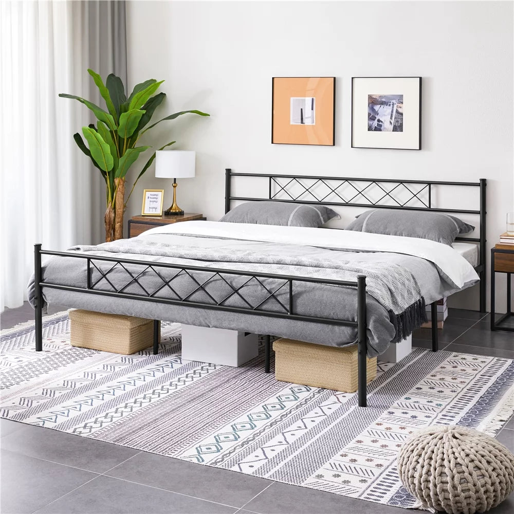 King Metal Slatted Bed Frame with Headboard & Footboard Y15243