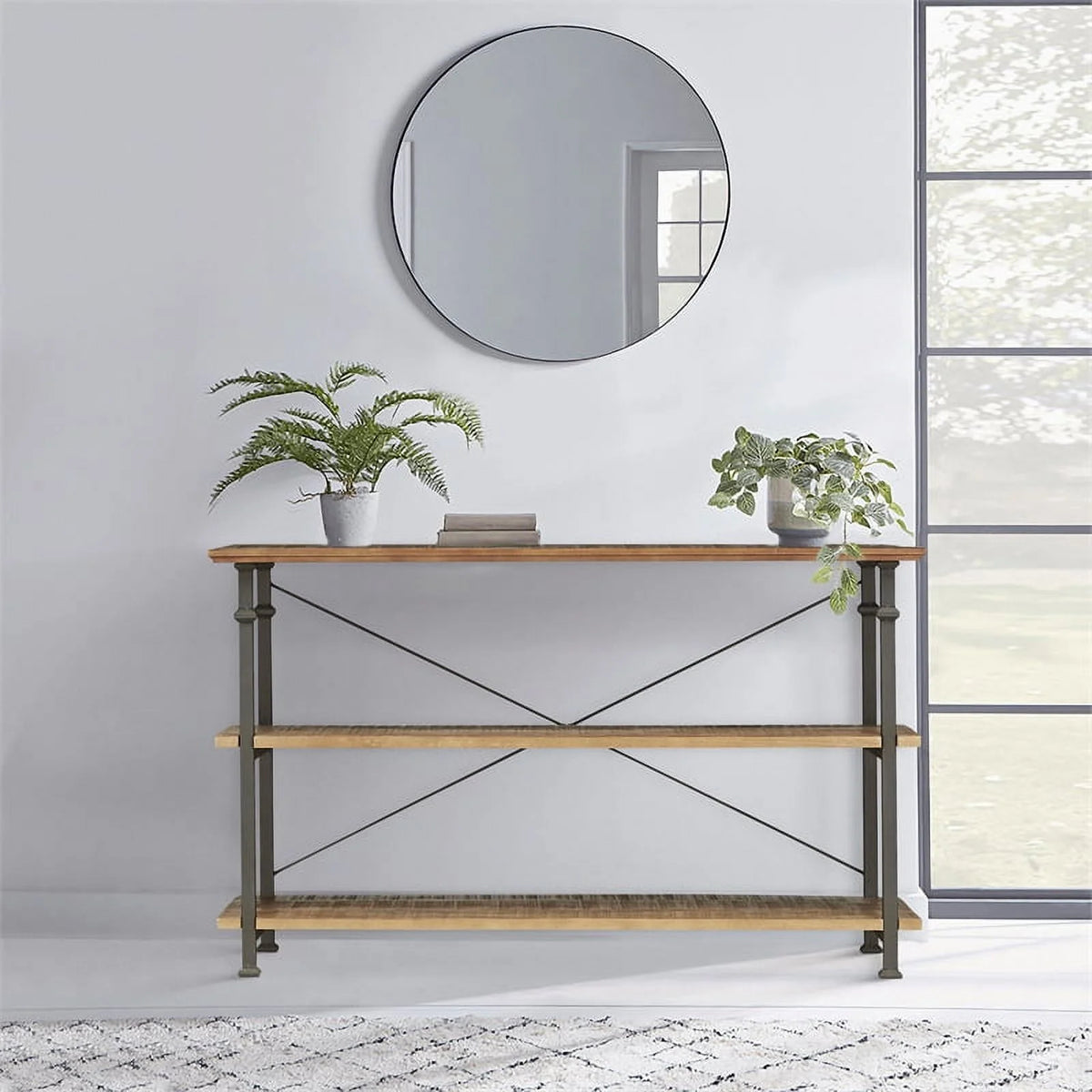 Black Wood Metal Sofa Table TV Stand Console Unit S154