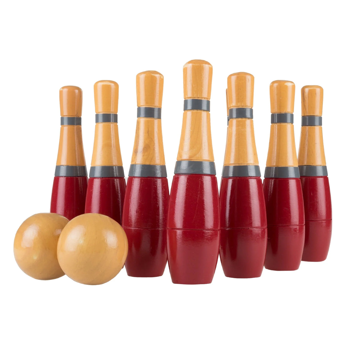 Lawn Bowling Game Set with 10 Wooden Pins, 2 Balls, and Mesh Bag Y30272