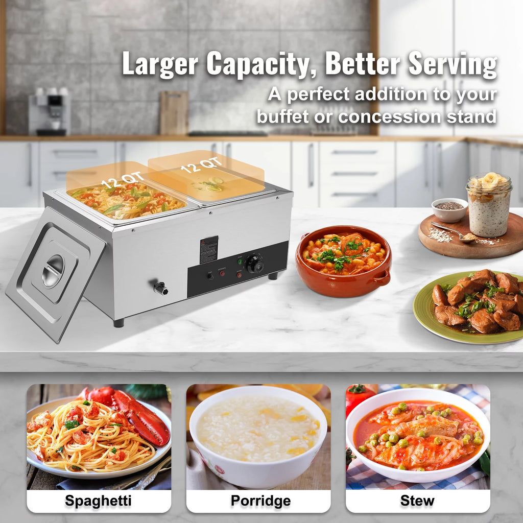 Commercial Electric Food Warmer 2*12Qt Pan J594