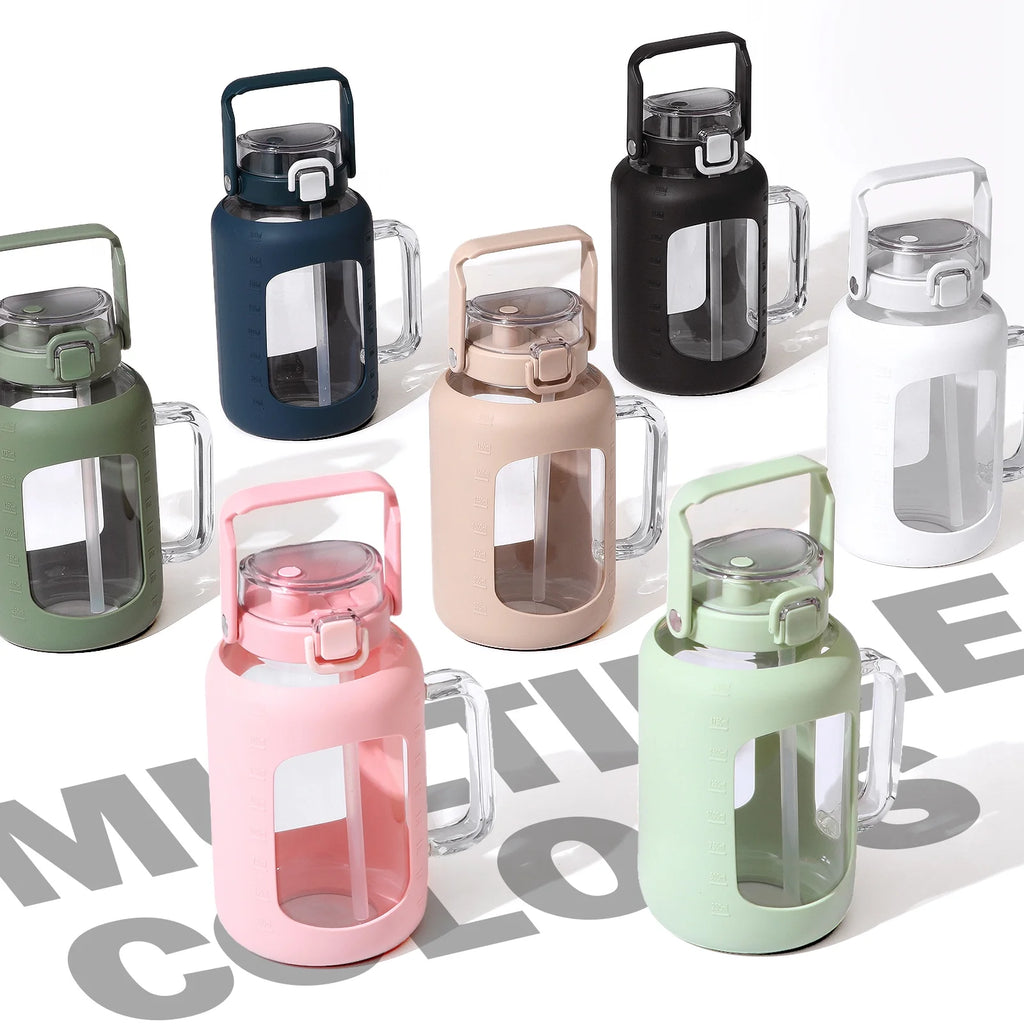 64oz Glass Water Bottle with Straw and Handle F97184