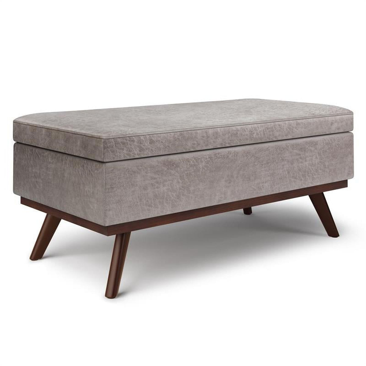 Distressed Grey Faux Leather Lift Top Storage Ottoman S711