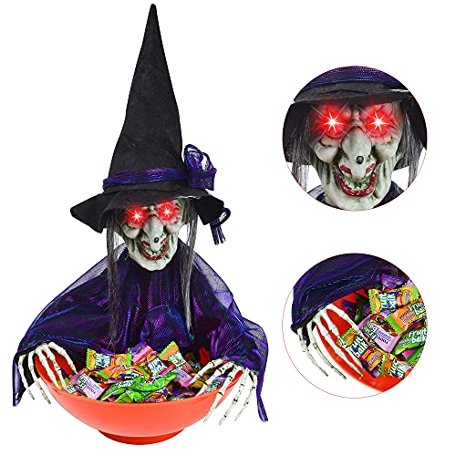 Halloween Candy Bowl Witch Decorations Animated LED Lights Sound Activated O915